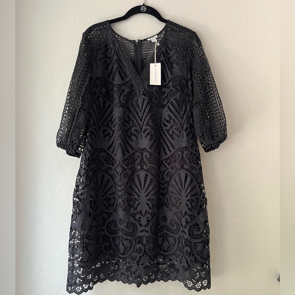 SUNDANCE CHARLESTON LACE DRESS IN BLACK 12P 12 petite - Picture 3 of 5